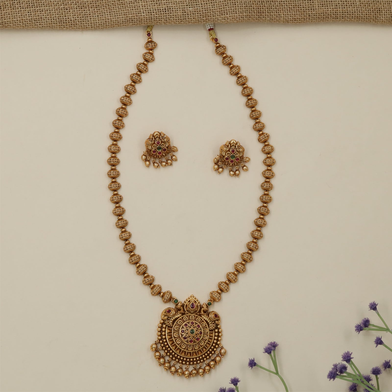 Devina Disc Pattern Antique Chain With Traditional Pendant Styling
