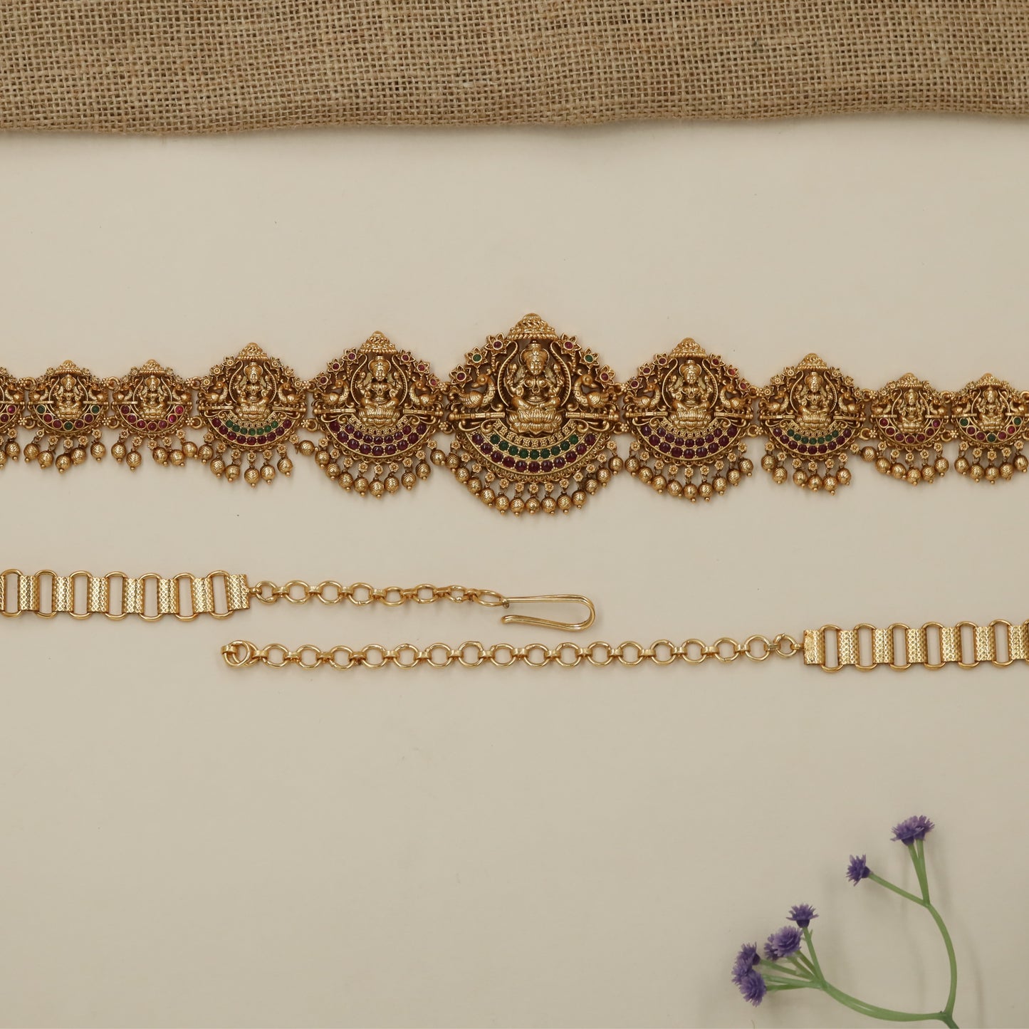 Indrani Lakshmi Antique Waist Belt with Curved Border Detailing