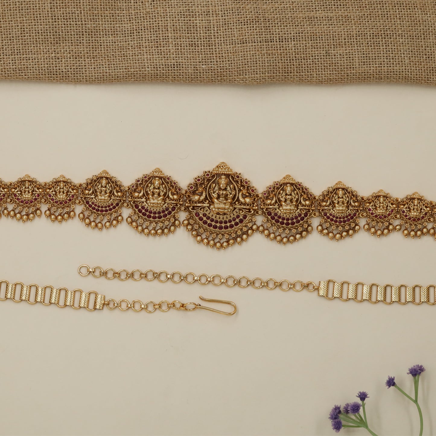 Indrani Lakshmi Antique Waist Belt with Curved Border Detailing