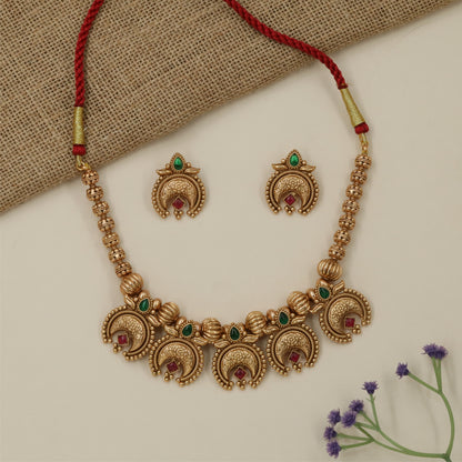 Festive Half Moon Antique Necklace with Ornamental Link Detailing