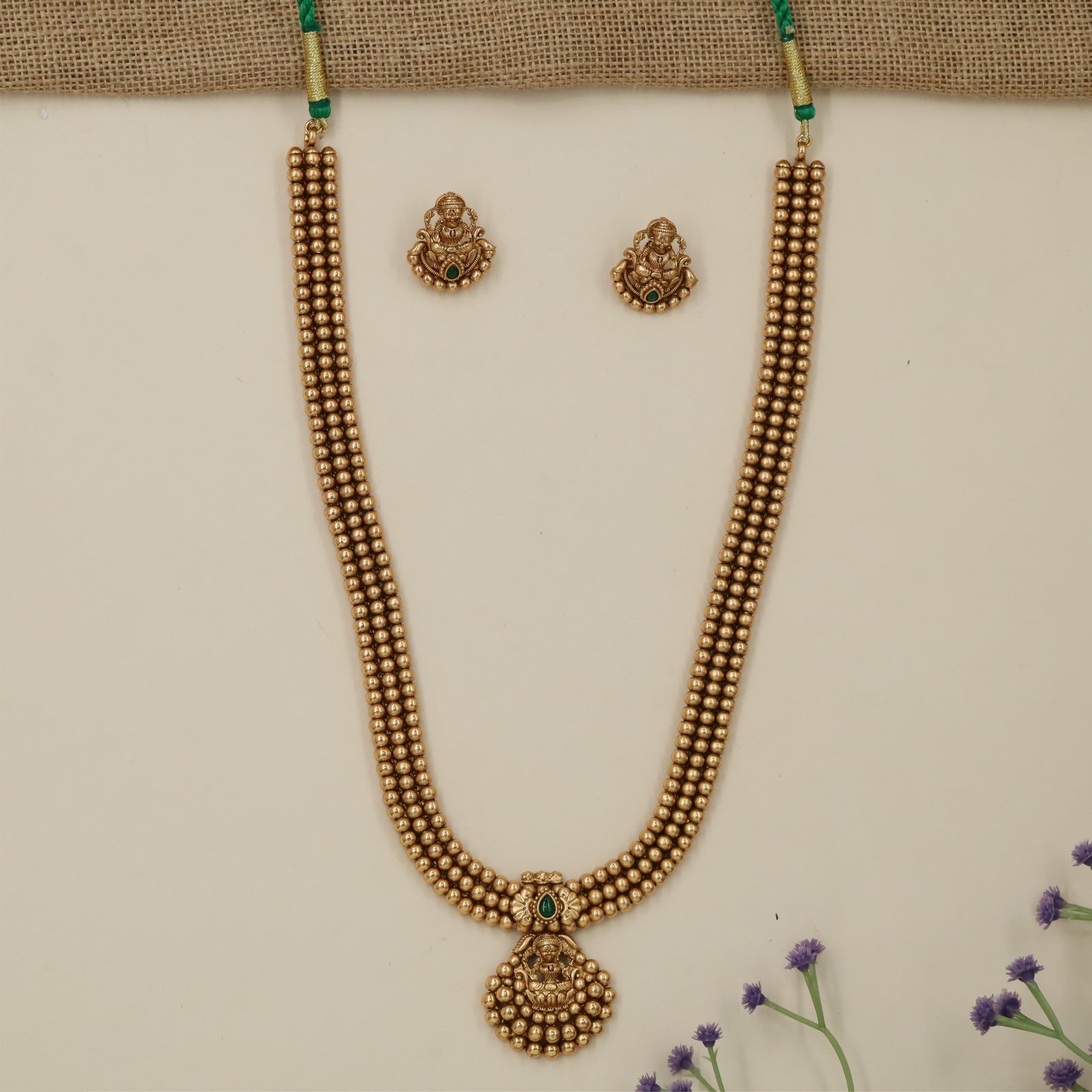 Majestic Temple Pendant Antique Long Haara with Dense Bead Arrangement