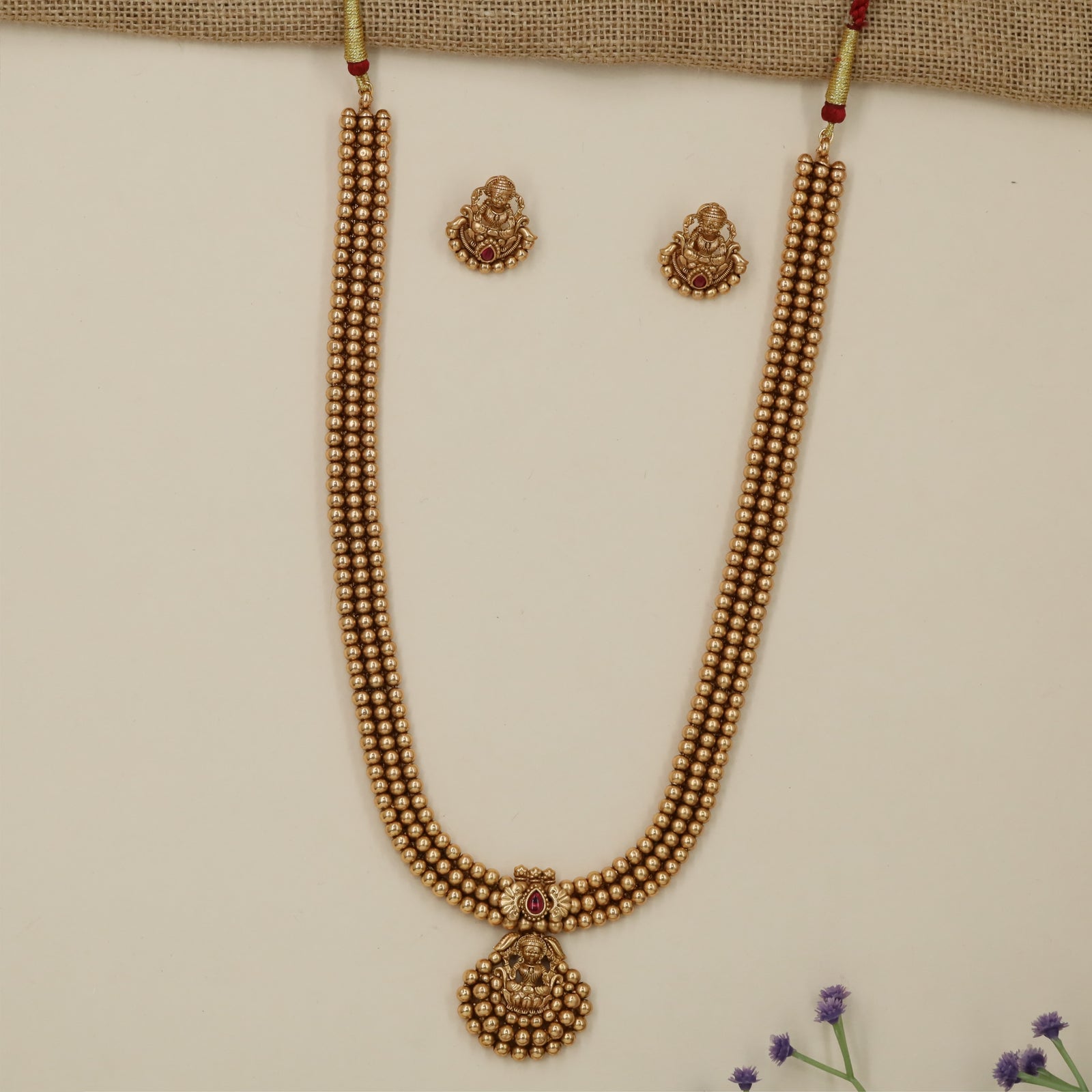 Majestic Temple Pendant Antique Long Haara with Dense Bead Arrangement