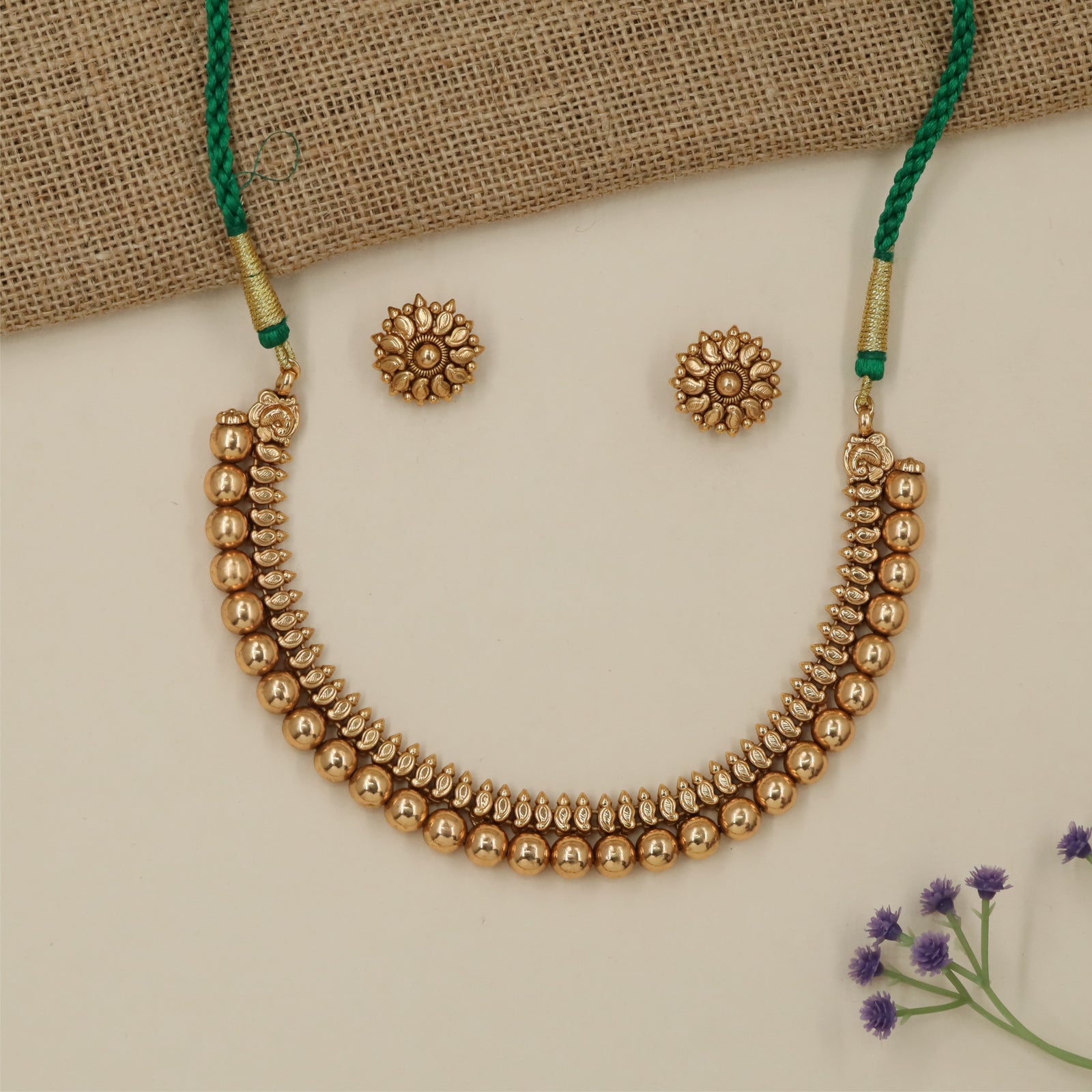 Designer Floral Stud Antique Necklace Set