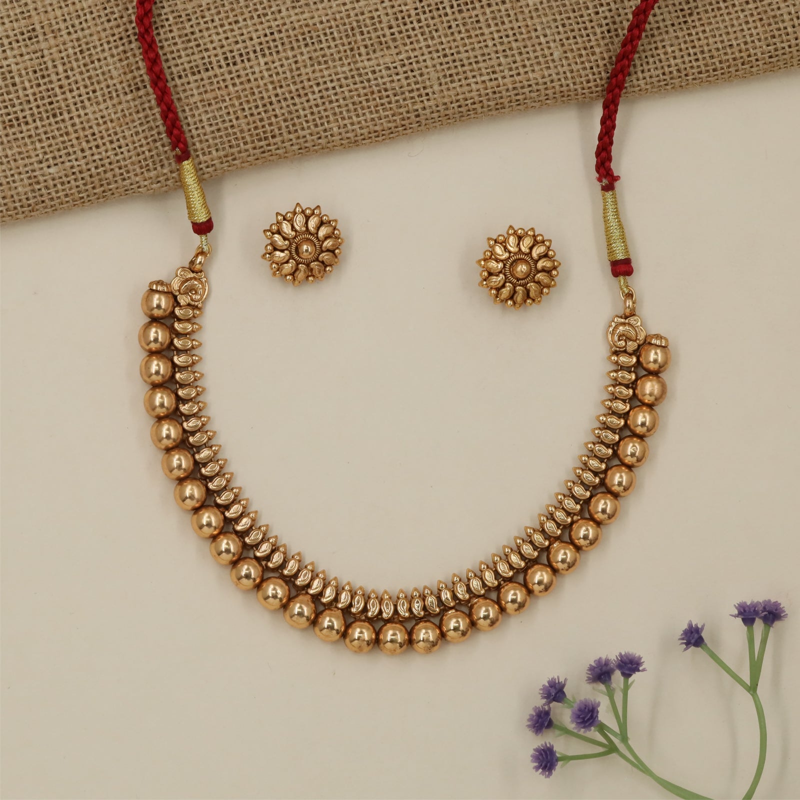 Designer Floral Stud Antique Necklace Set