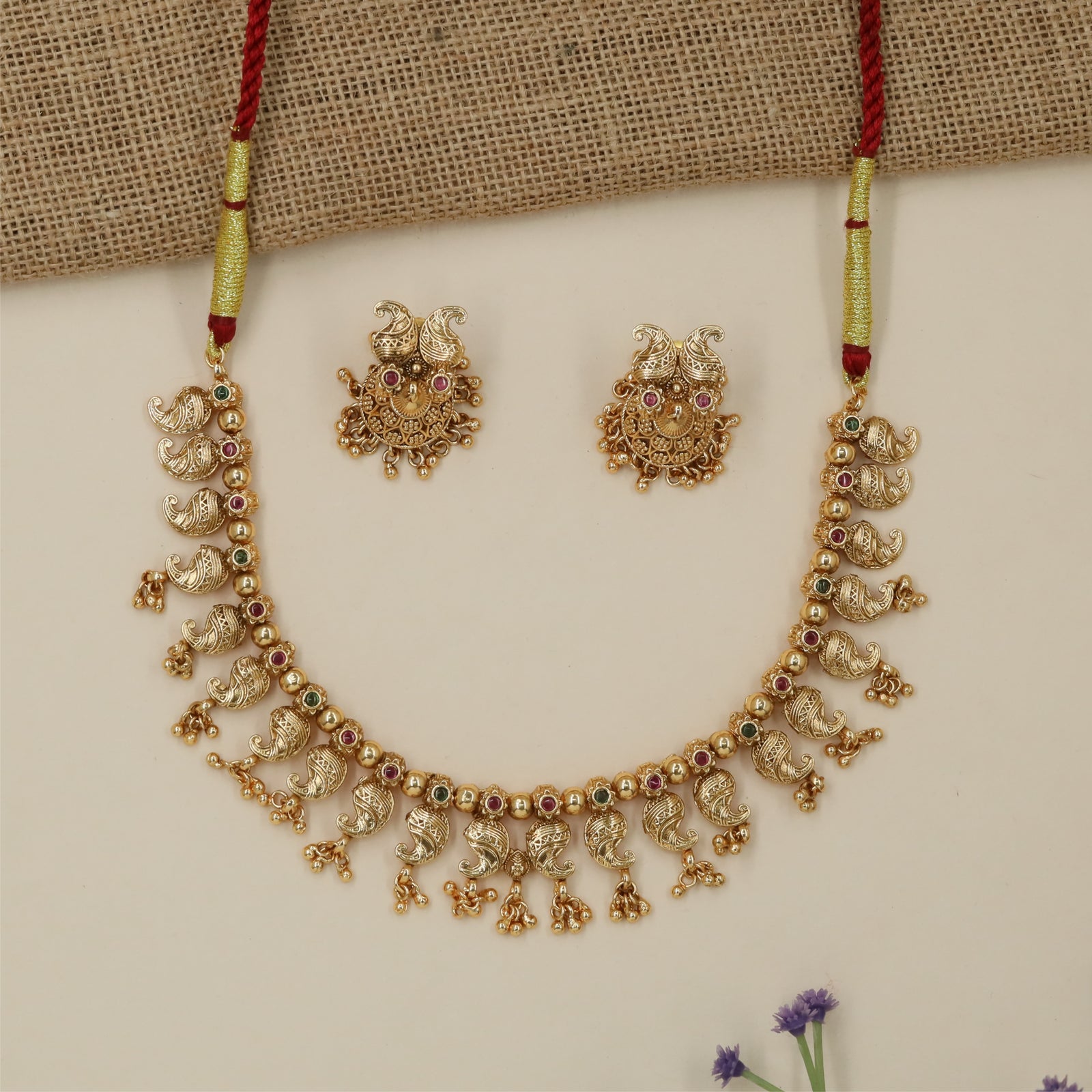 Royal Twin Peacock Antique Necklace with Ornamental Fringe Detailing