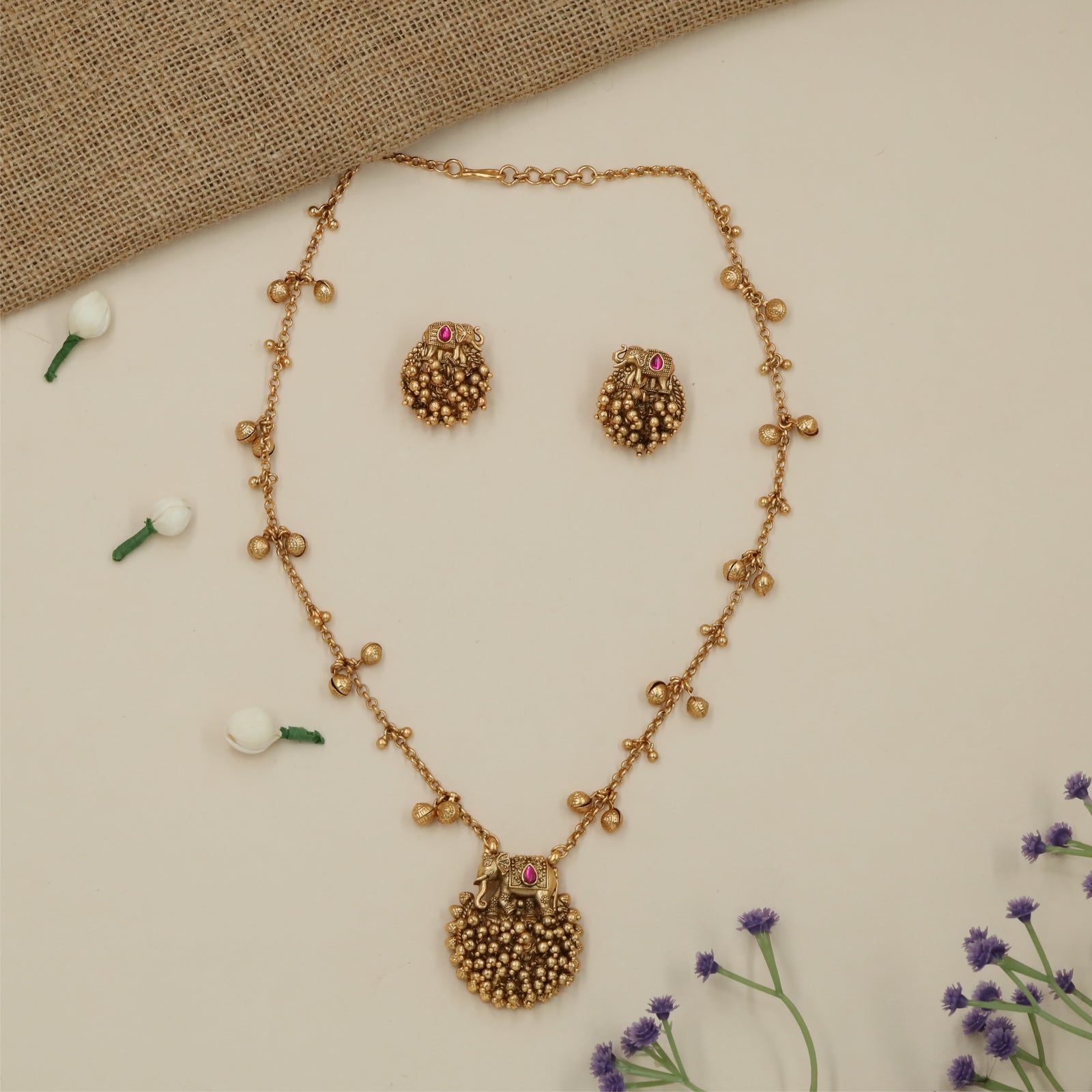 Elephant Pendant Antique Chain With Pendant featuring Cluster Fringe Detailing