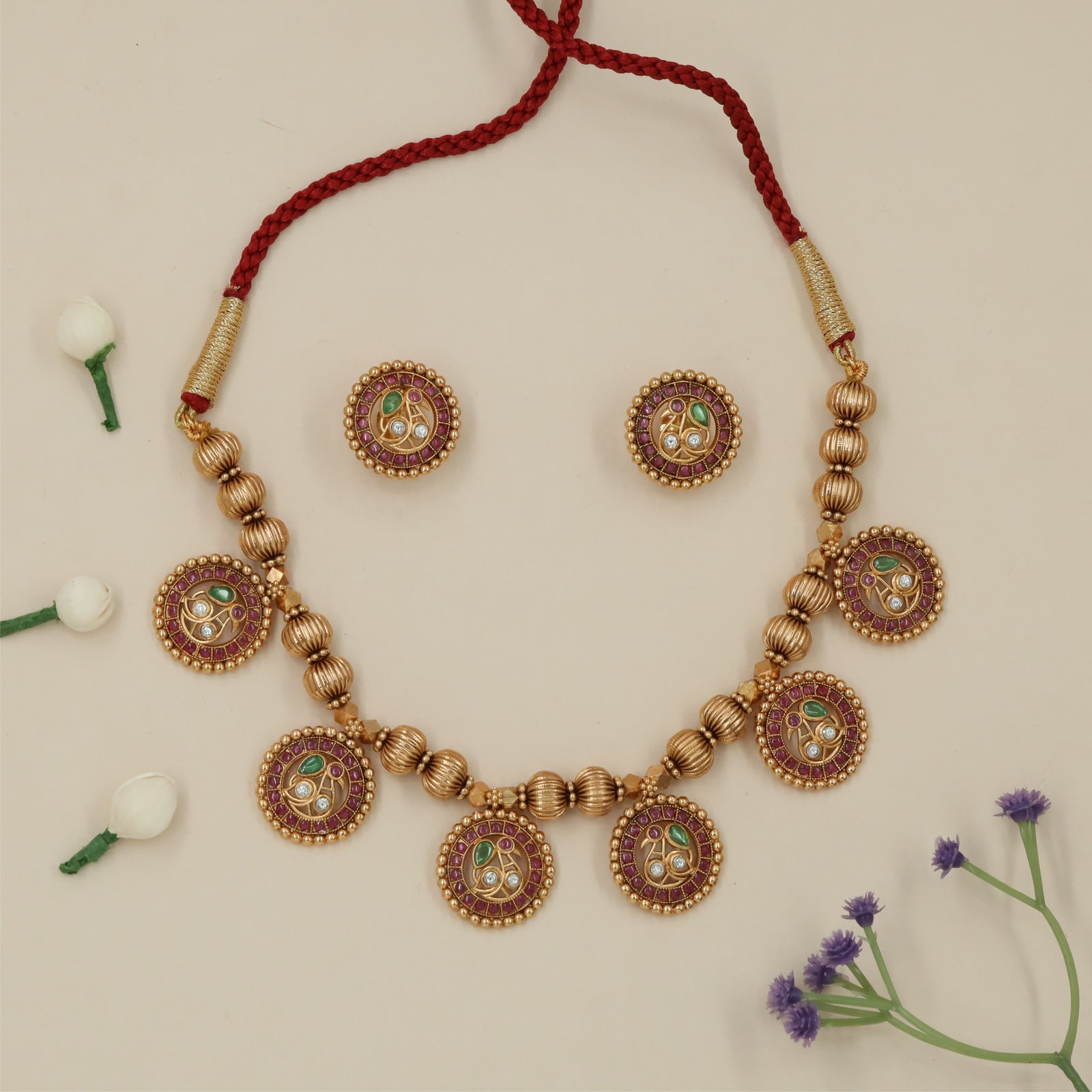 Circular Disc Antique Necklace with Paisley Center Motif Detailing