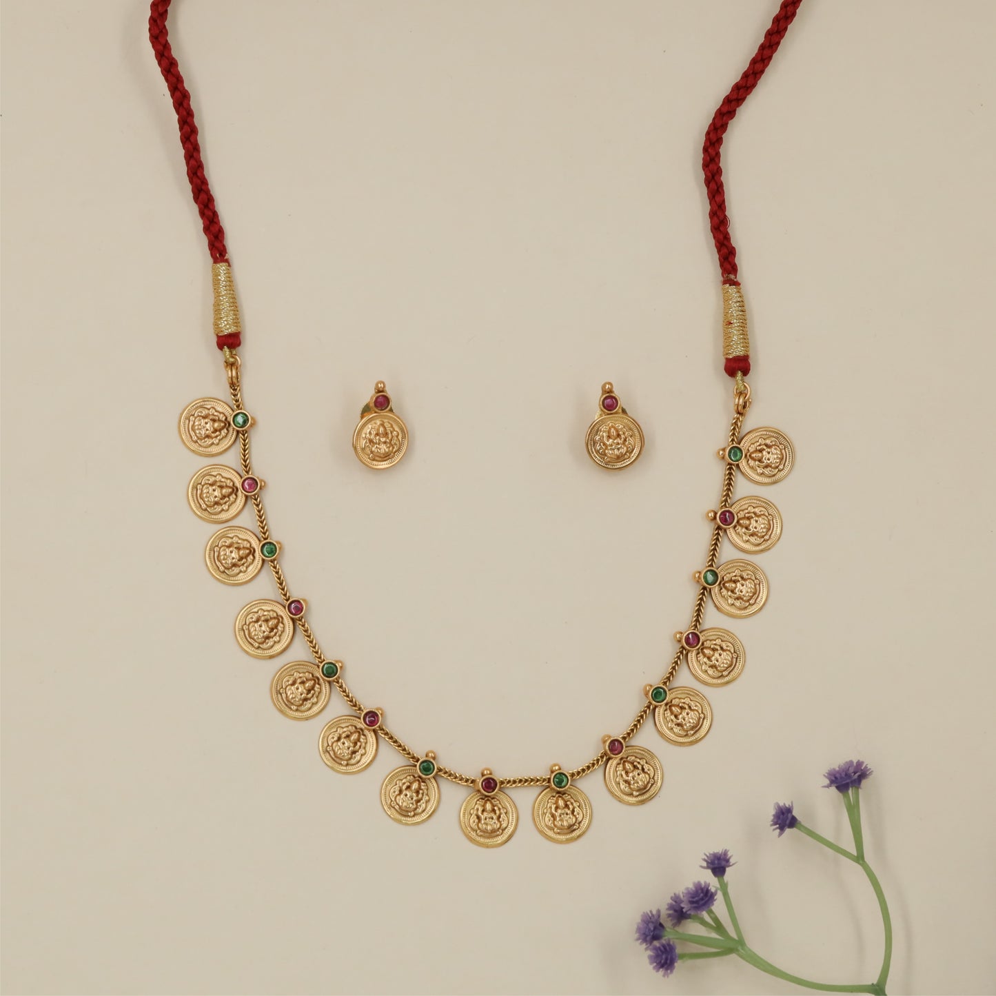Structured Coin Border Antique Necklace with Ornamental Motif Work