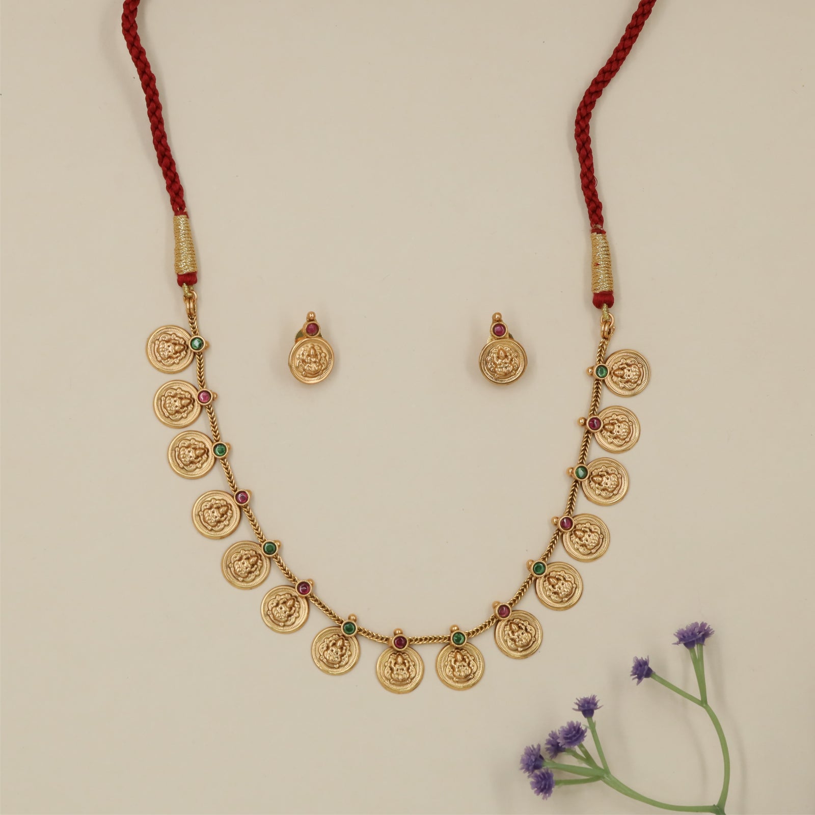 Structured Coin Border Antique Necklace with Ornamental Motif Work