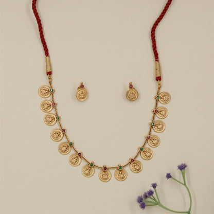 Structured Coin Border Antique Necklace with Ornamental Motif Work