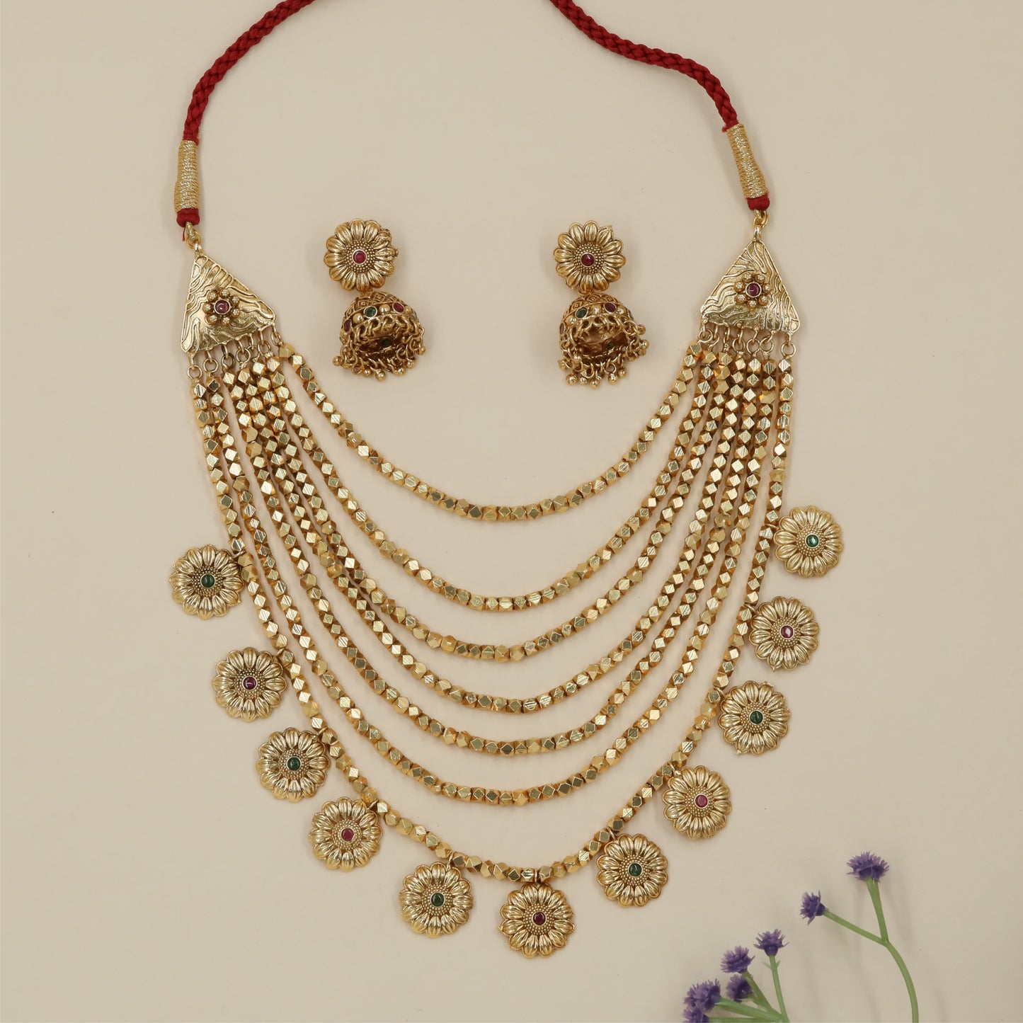 Signature embellished antique necklace with repeating ornamental rows