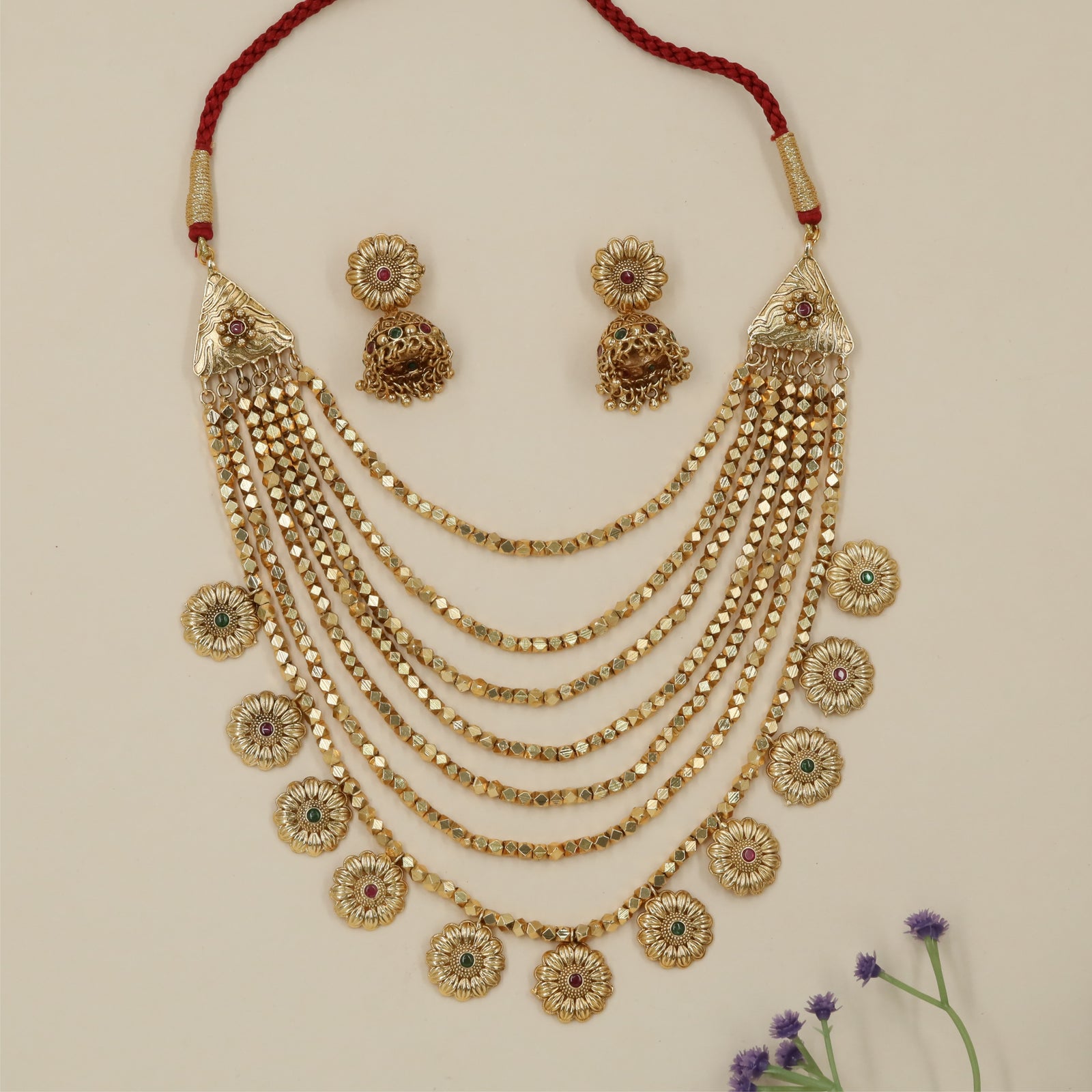 Signature embellished antique necklace with repeating ornamental rows