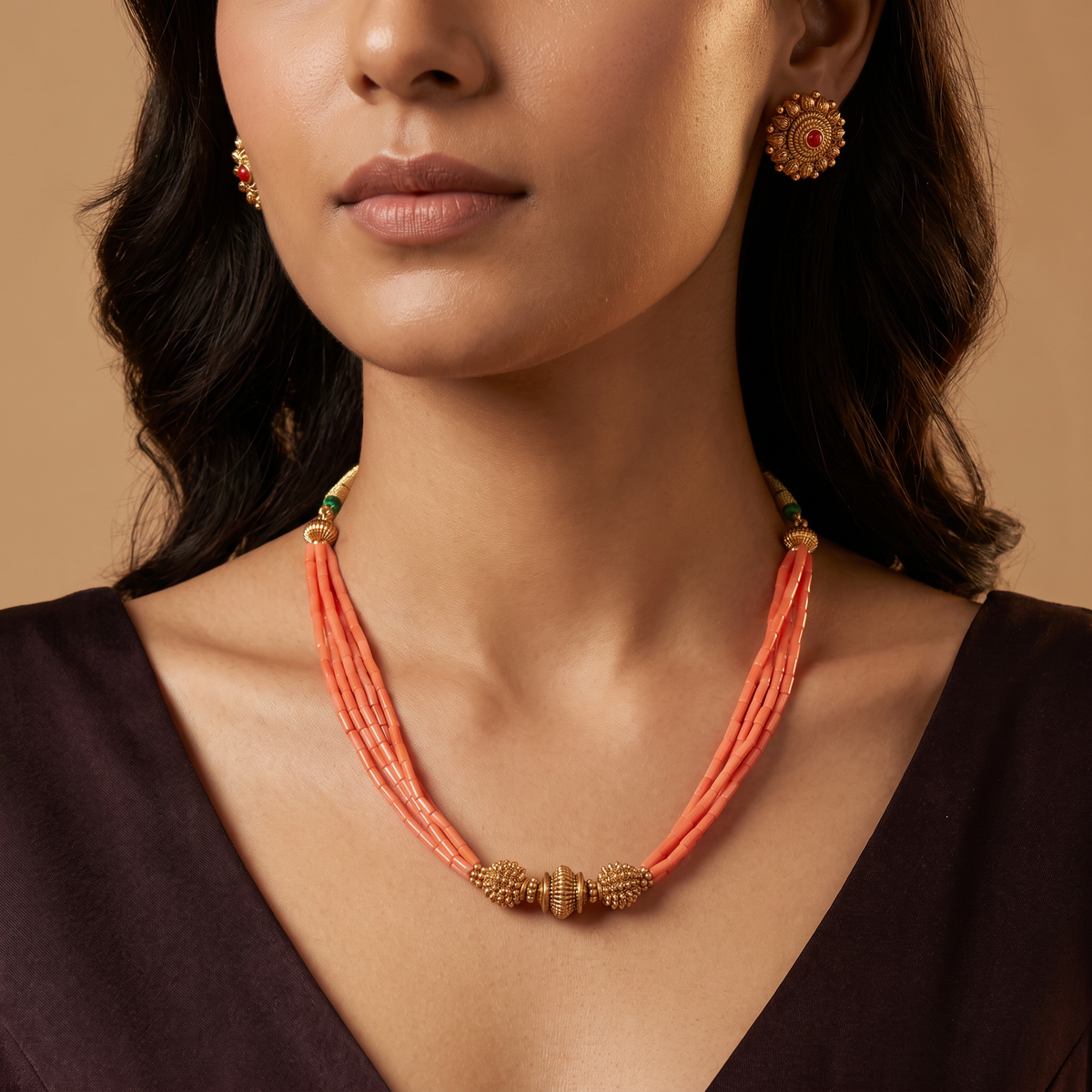 Regal ceremonial beads necklace with decorative motif detailing