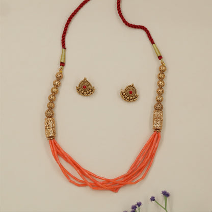 Temple antique beads necklace with ornate cylindrical detailing