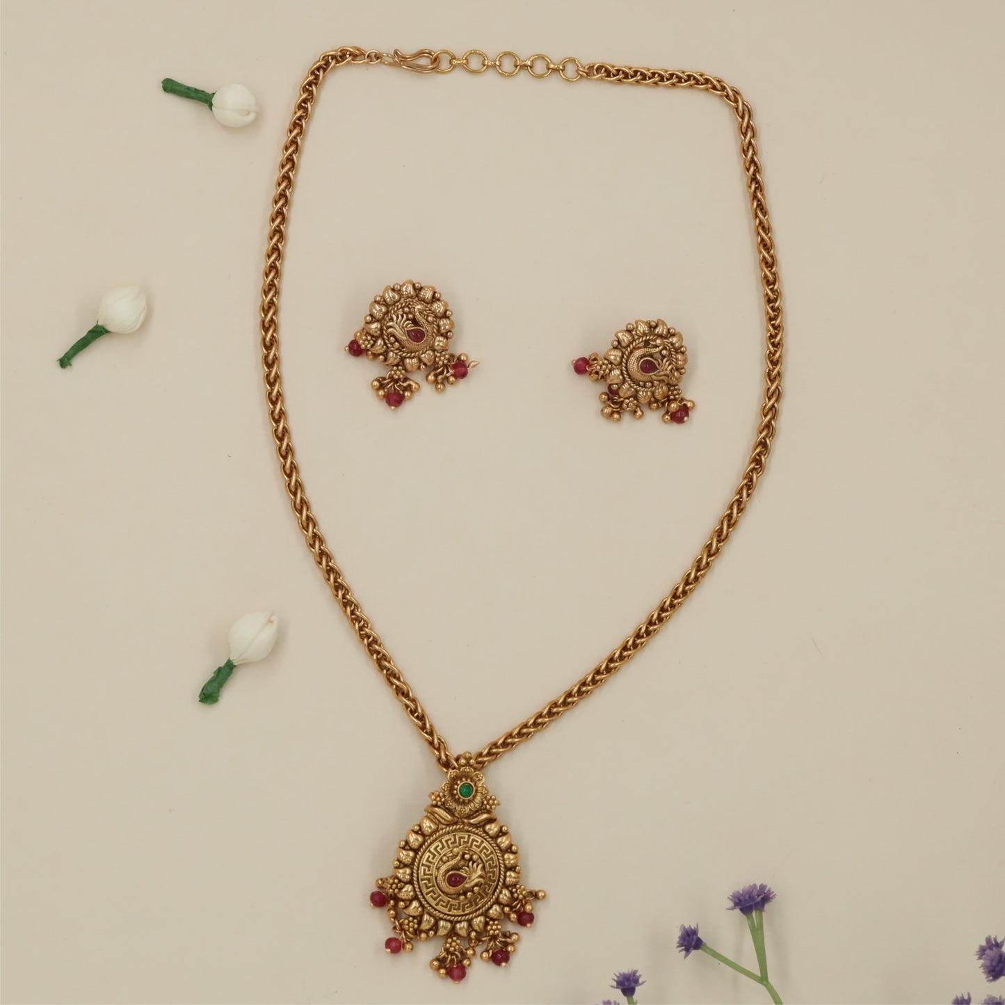 Heritage Peacock Disc Antique Chain With Pendant