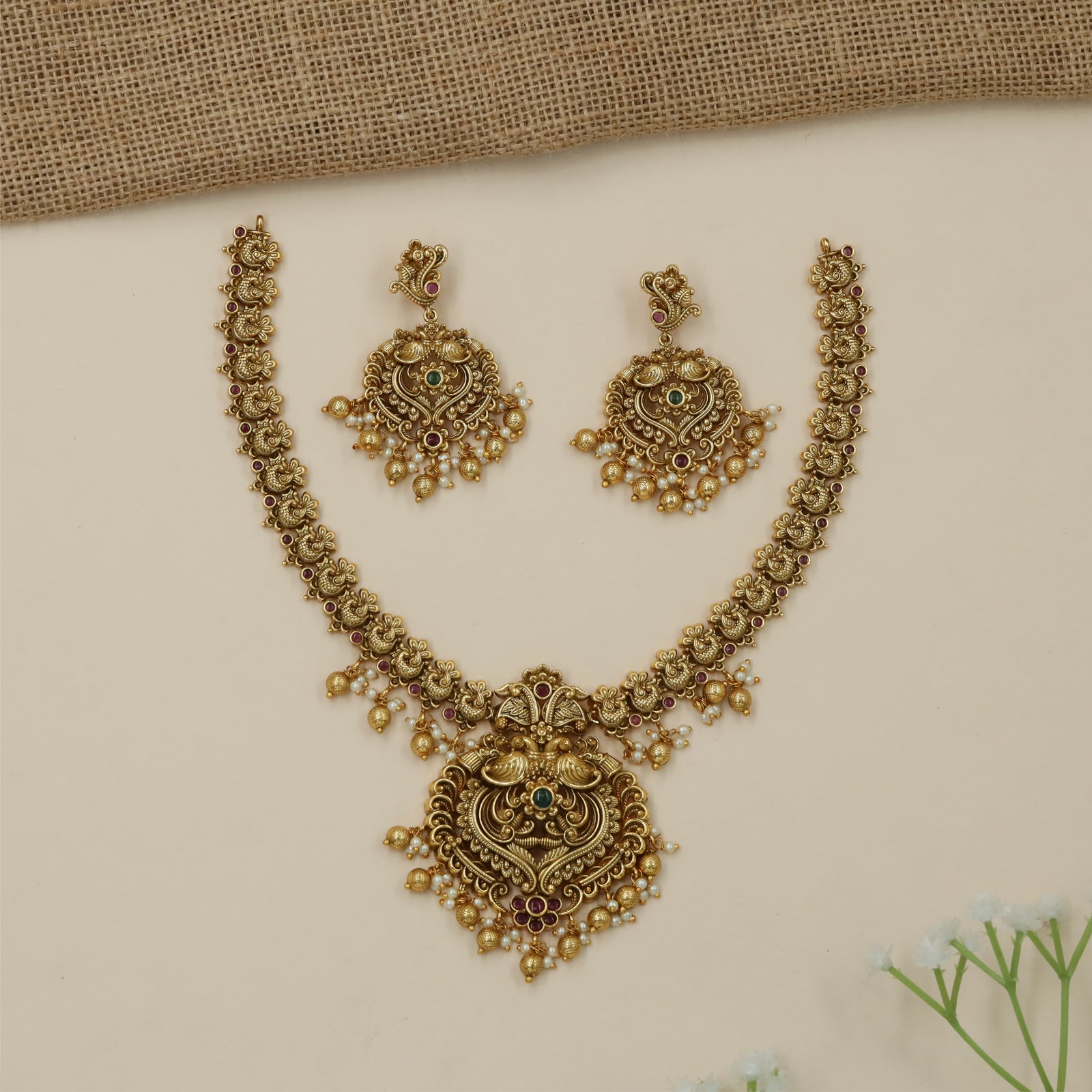 Signature Peacock Pendant Necklace with Ornamental Fringe Finish