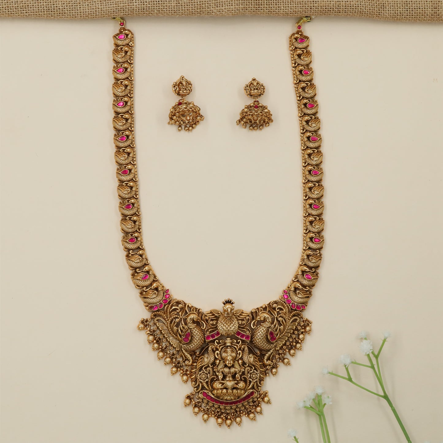 Grand Lakshmi Peacock Drop Antique Long Haara