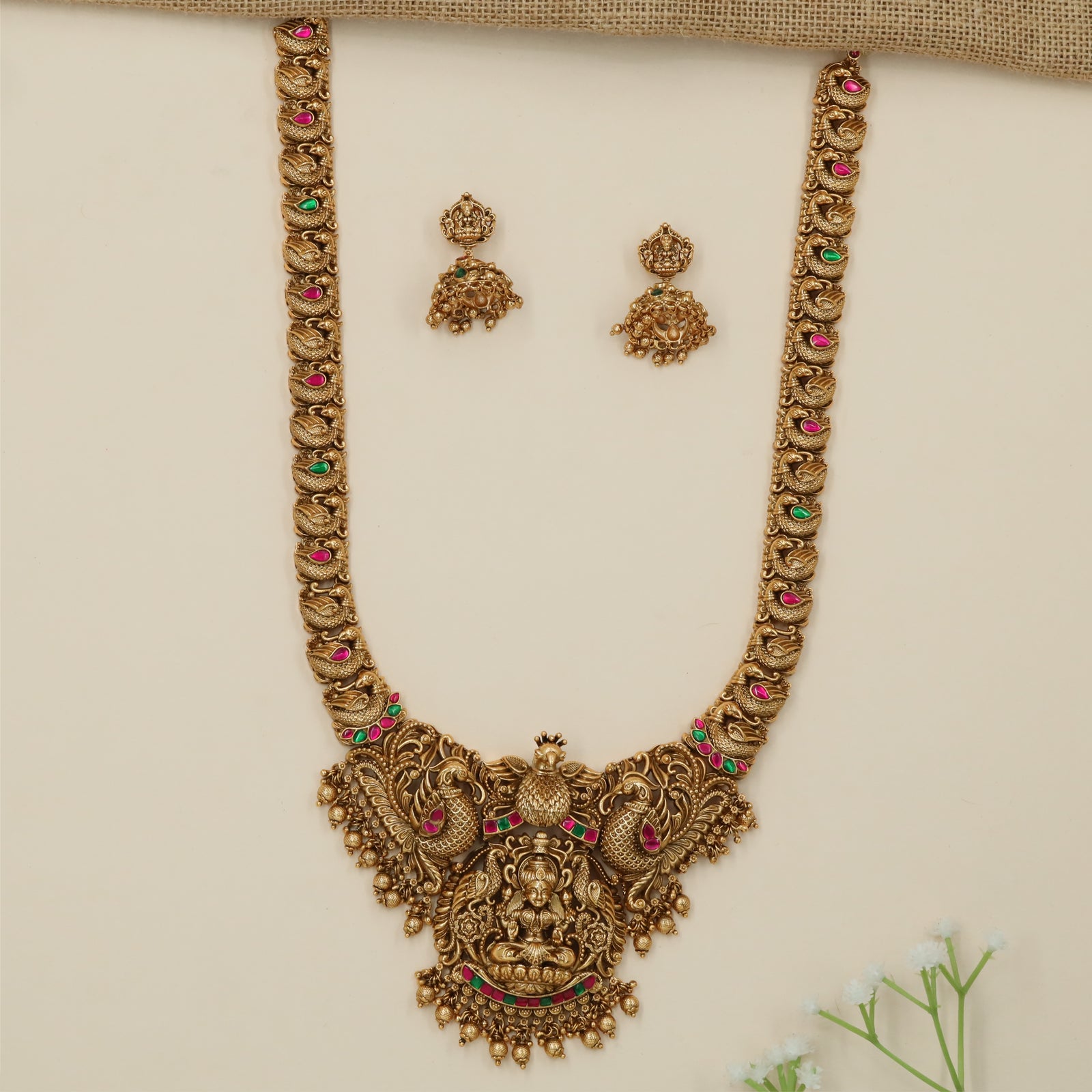 Grand Lakshmi Peacock Drop Antique Long Haara