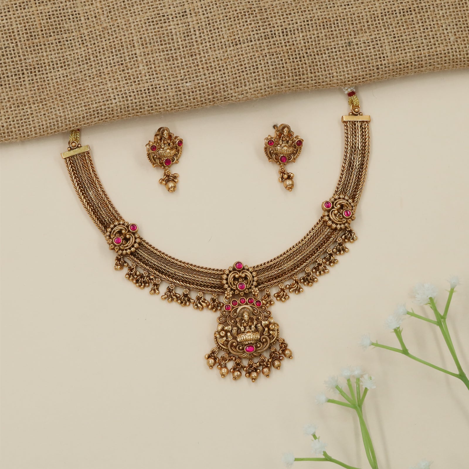 Grandeur Rope Weave Antique Necklace with Devotional Pendant Design