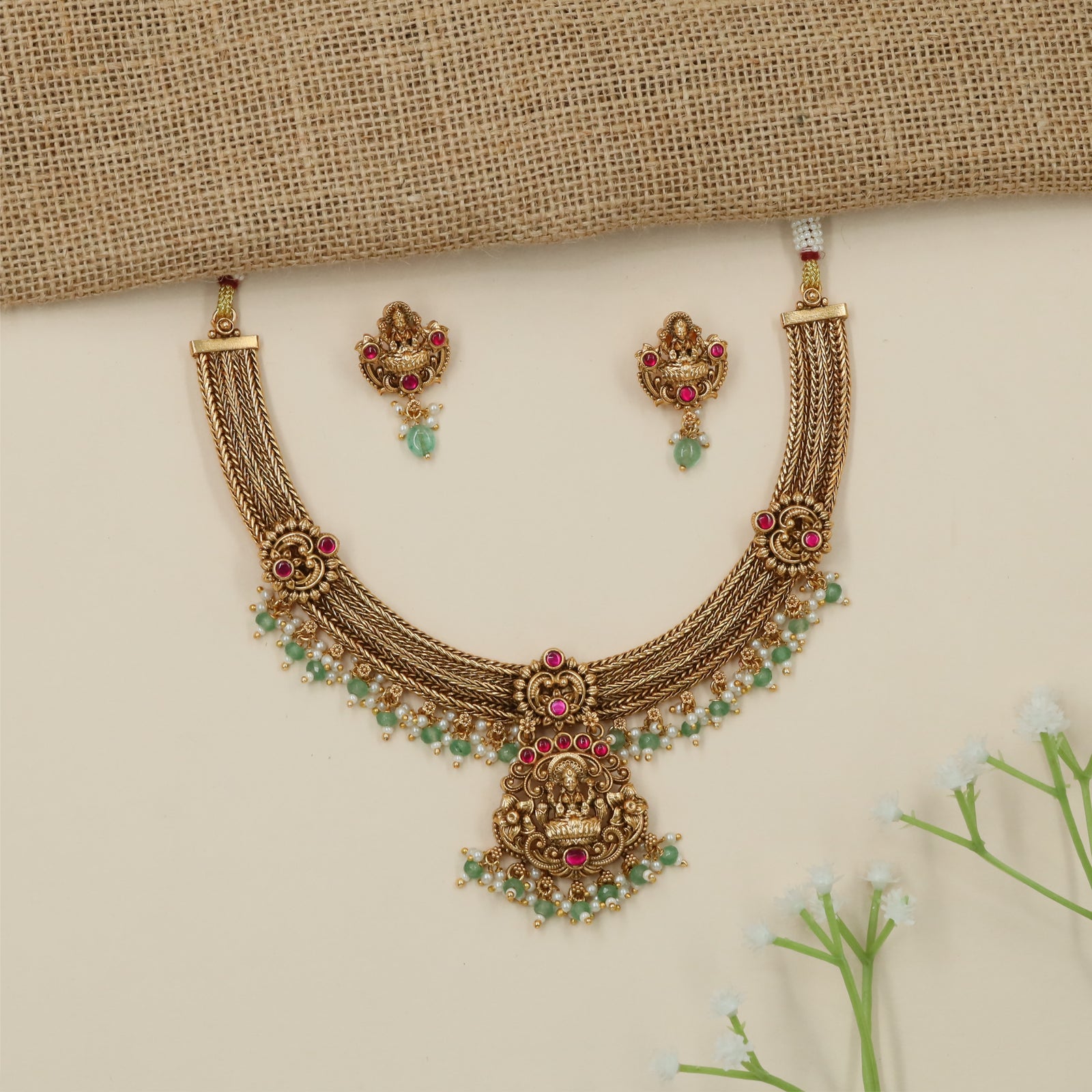 Grandeur Rope Weave Antique Necklace with Devotional Pendant Design