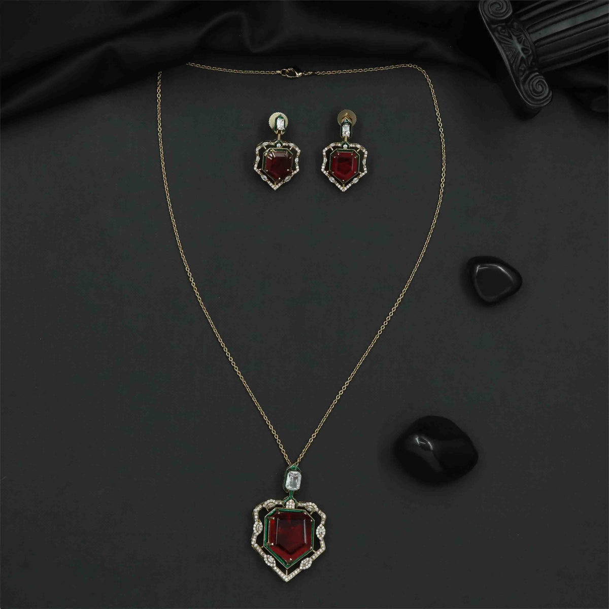 Victorian Chain With Pendant featuring a striking shield-shape