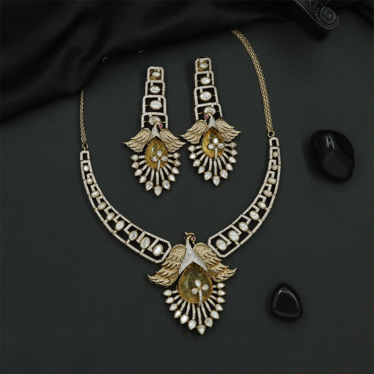 Victorian Necklace with an elaborate peacock and feather detailing