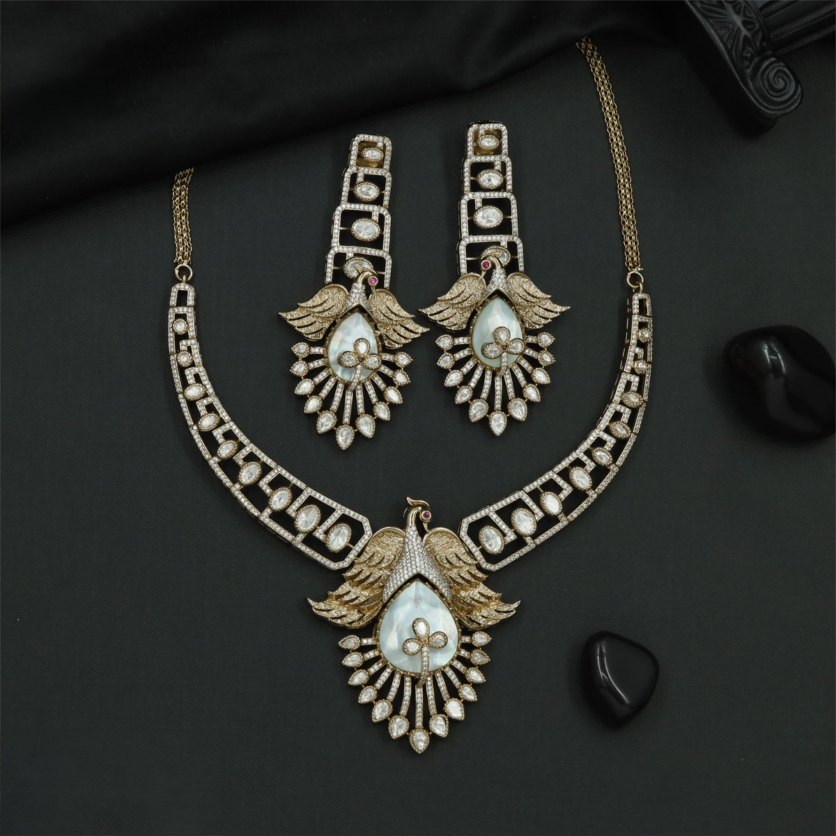 Victorian Necklace with an elaborate peacock and feather detailing