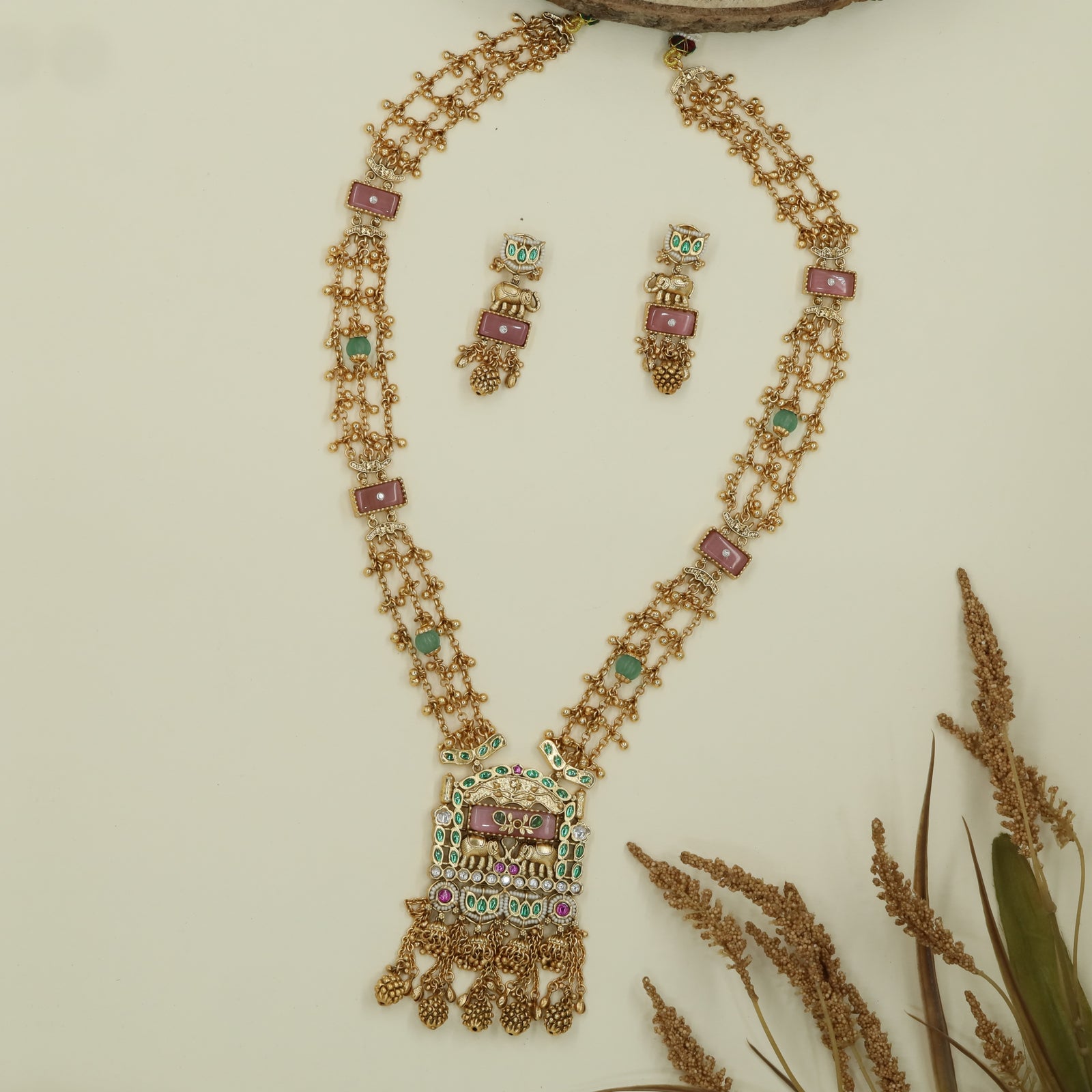 Classic drape kundan long haara with cascading chains and drop fringe pendant