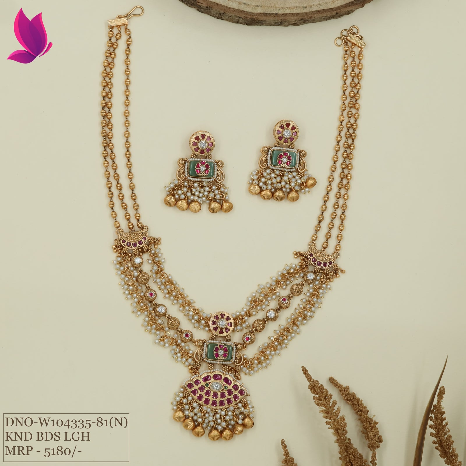 Drape panel kundan long haara with layered chain rows and hanging fringe pendant