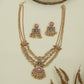 Drape panel kundan long haara with layered chain rows and hanging fringe pendant