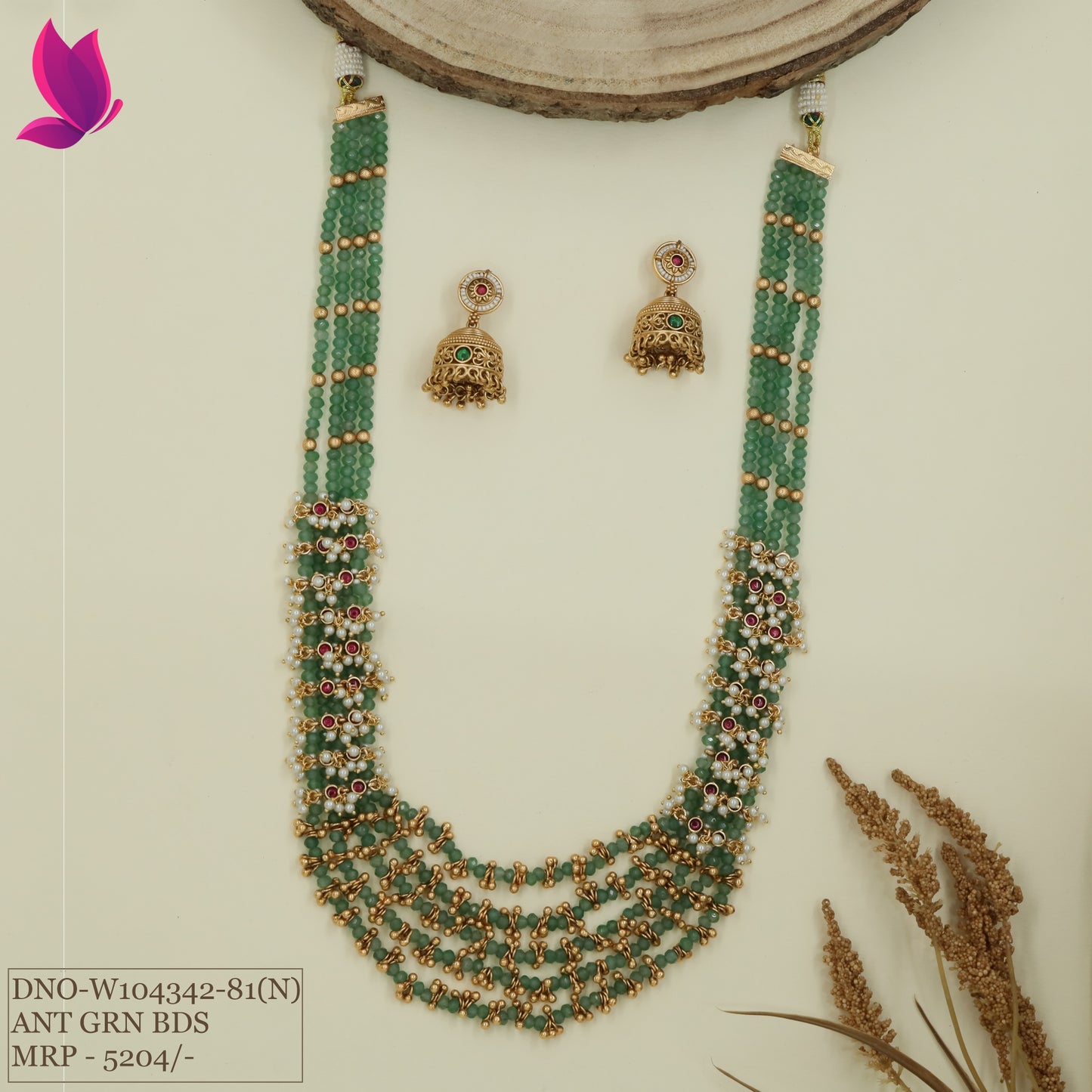 Beaded multi strand long haara with layered rows and clustered drop fringe base