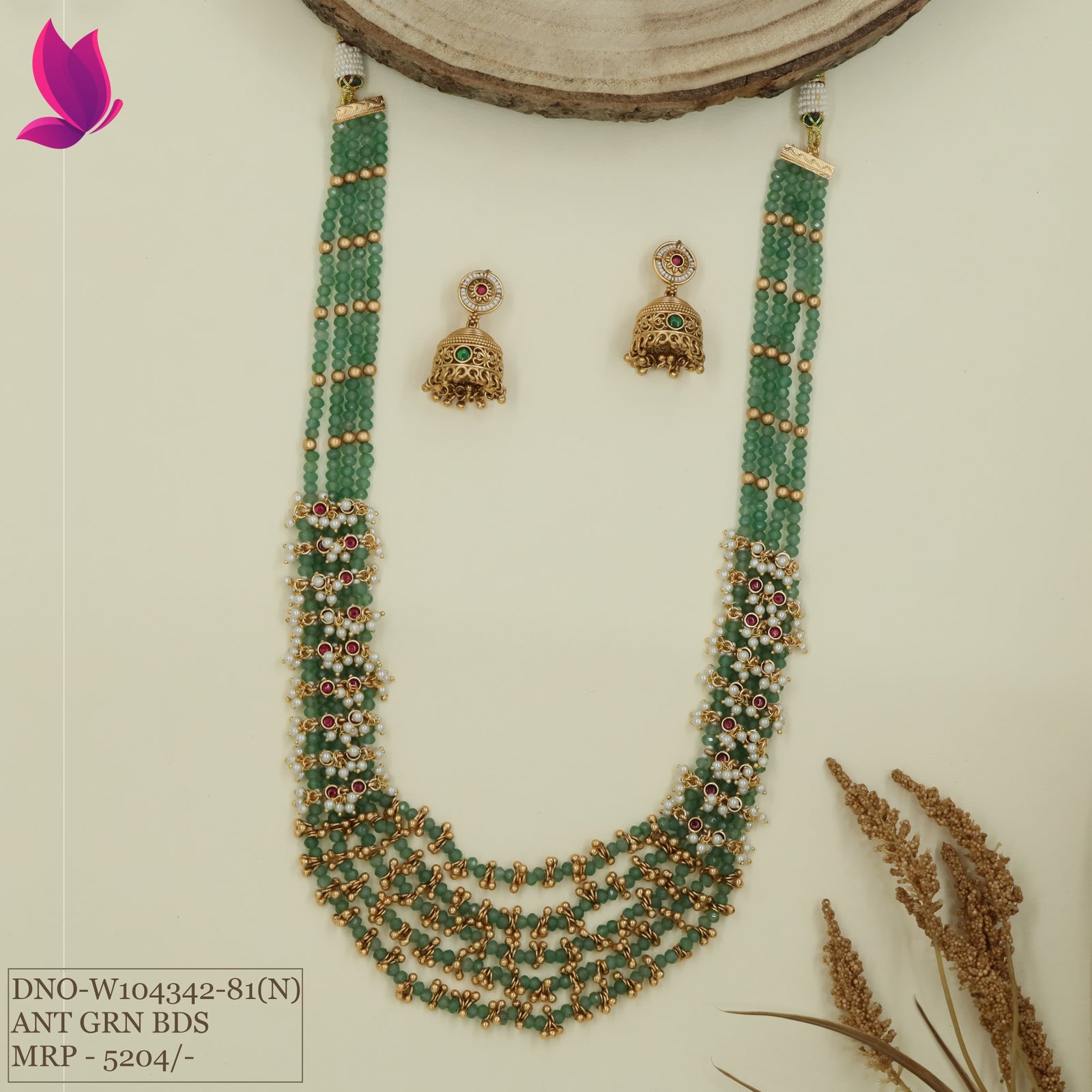 Beaded multi strand long haara with layered rows and clustered drop fringe base