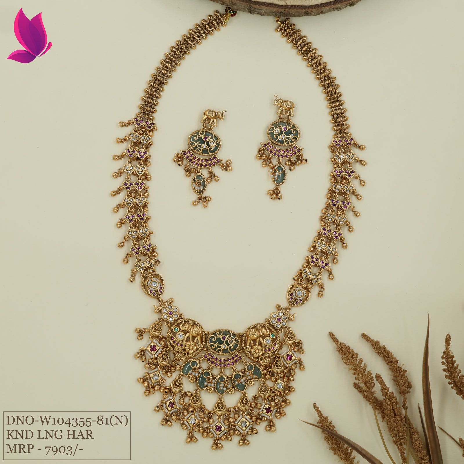 Animal top kundan long haara with elephant motifs and layered fringe pendant