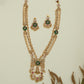 Beaded dual line kundan long haara with side connector accents and layered fringe base