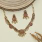 Floral panel kundan necklace with mesh strands and circular connectors with fringe drops