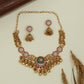 Decorative panel kundan necklace with twin elephant connectors and drops