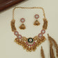 Decorative panel kundan necklace with twin elephant connectors and drops