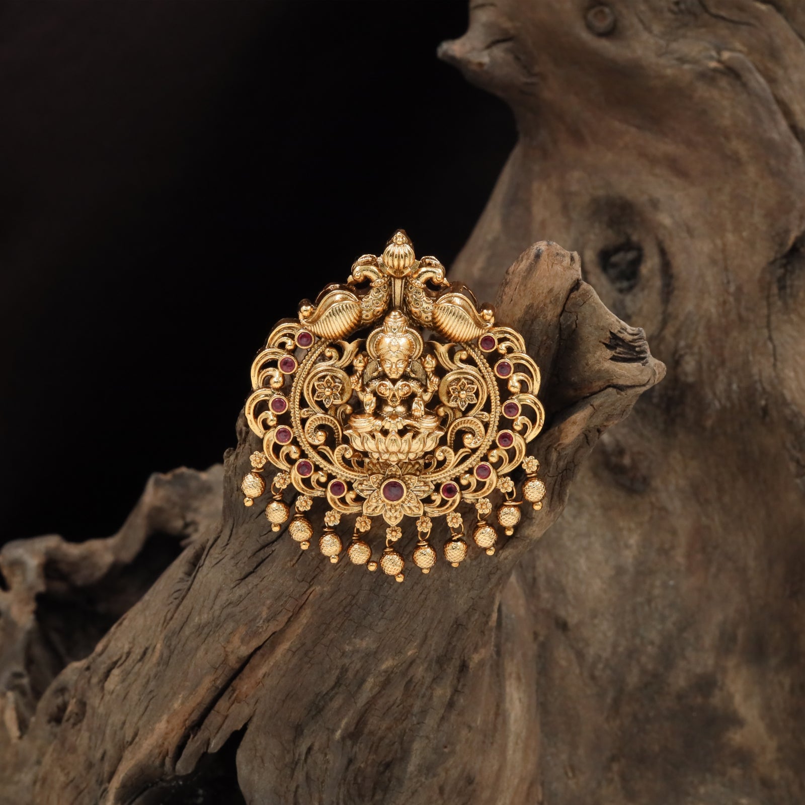 Lakshmi jade bille with twin peacock crown and bead drops