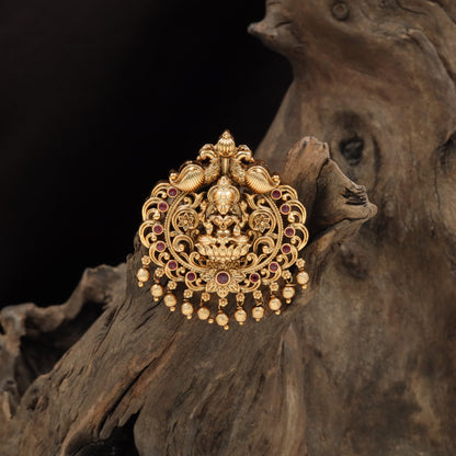 Lakshmi jade bille with twin peacock crown and bead drops