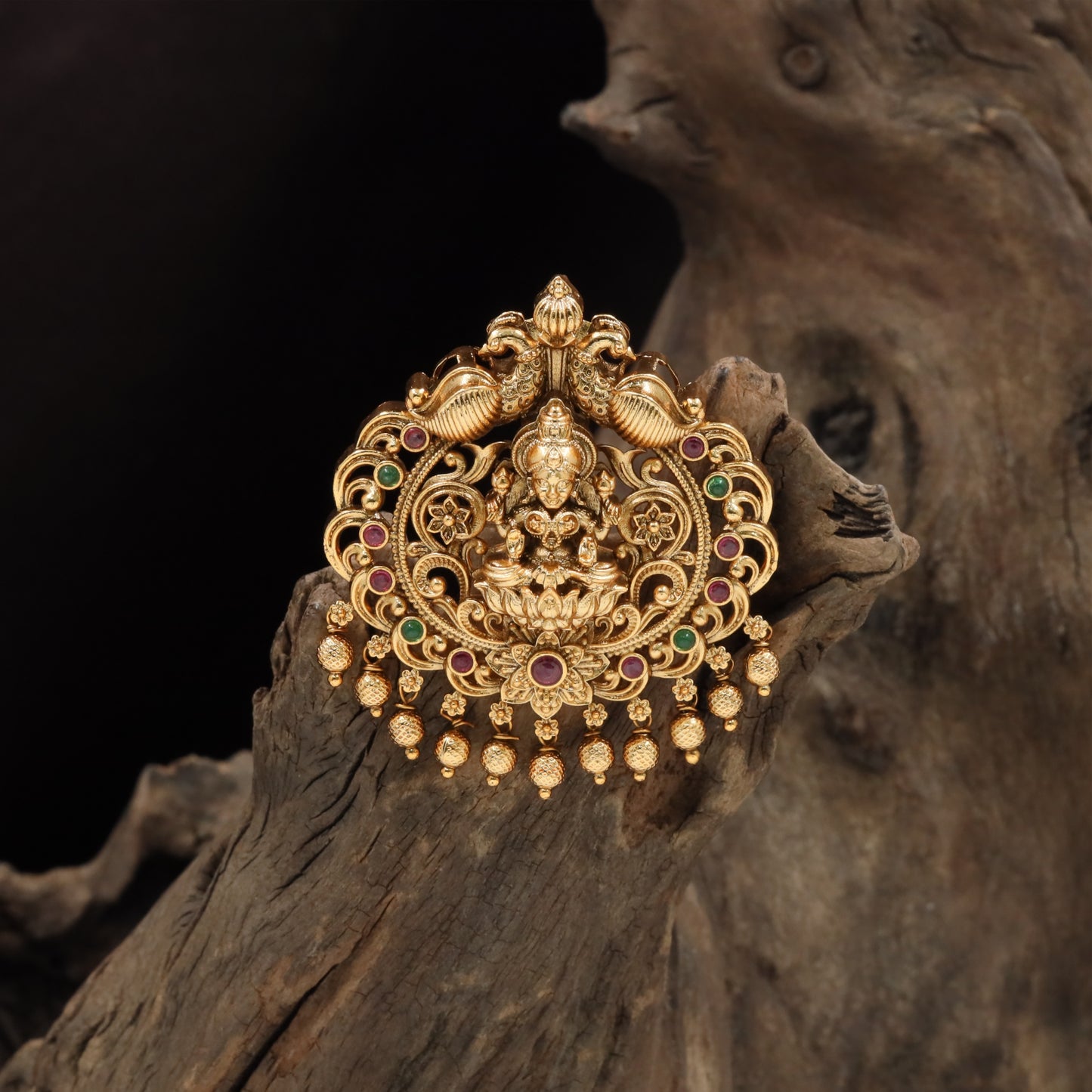 Lakshmi jade bille with twin peacock crown and bead drops