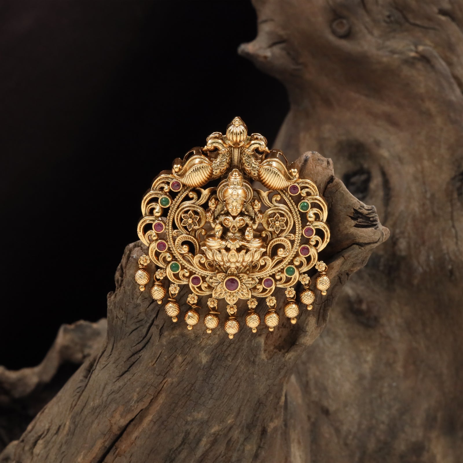 Lakshmi jade bille with twin peacock crown and bead drops
