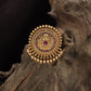 Beaded rim jade bille with layered concentric panels and drop hangings