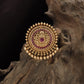 Beaded rim jade bille with layered concentric panels and drop hangings