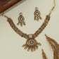 Flower lattice kundan necklace with repeating units and fringe drop pendant