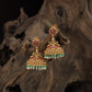 Floral stud jumka with deity link and multi tier dome with hanging bead rows