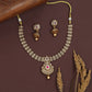 Flat link kundan necklace with consistent segments and hanging pendant finish