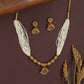 Multi strand pearl antique beads necklace with textured gold bead center section and dangling jhumka pendant