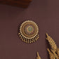 Sunburst round jade bille with petal edged frame and hanging bead clusters