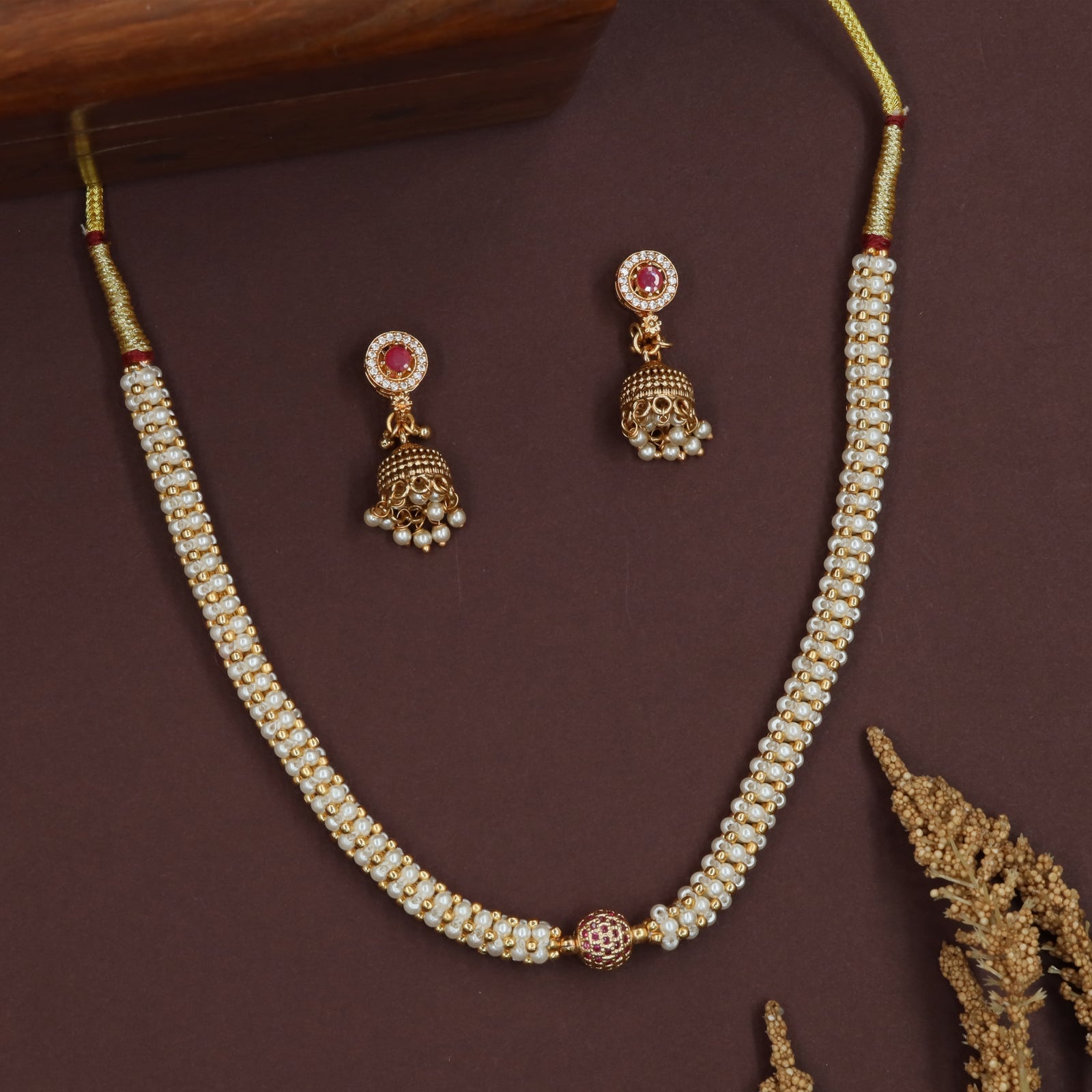Granular bead antique beads necklace with tight rows and central accent piece