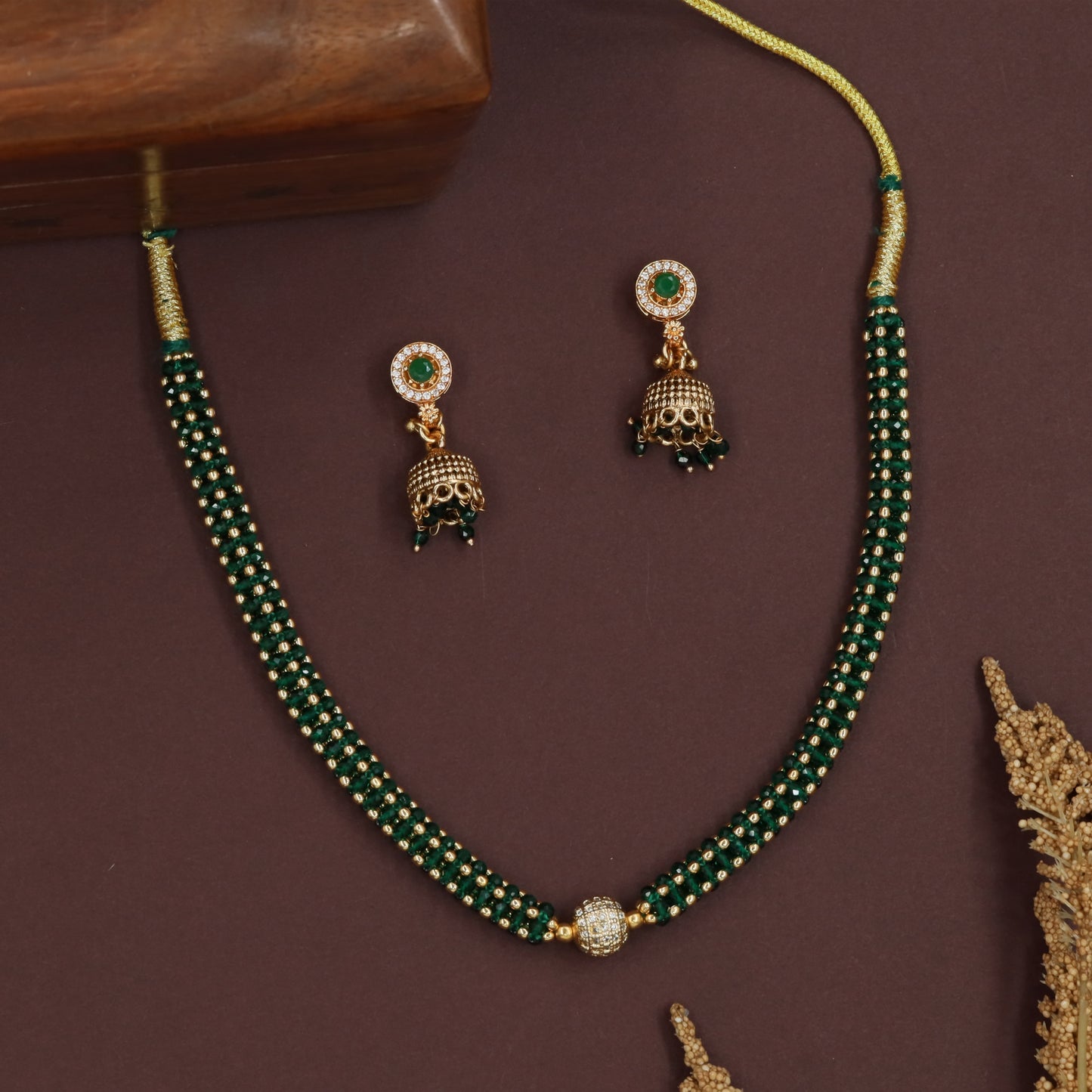 Granular bead antique beads necklace with tight rows and central accent piece